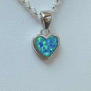 Sterling Silver .925 Opal Heart and Chain 16”